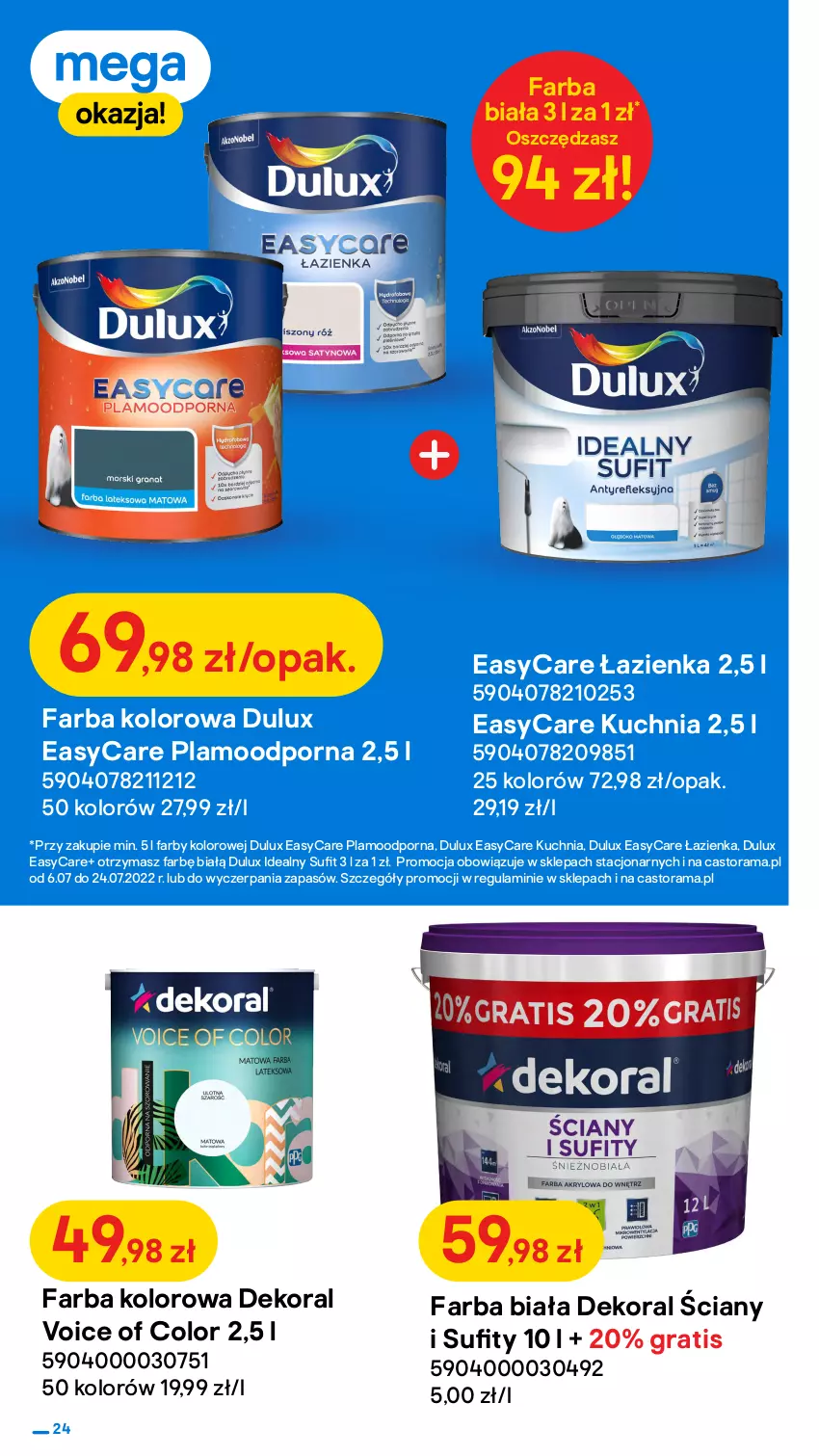 Gazetka promocyjna Castorama - ważna 06.07 do 24.07.2022 - strona 24 - produkty: Astor, Dekoral, Dulux, Fa, Gra, Kuchnia, Lack, Lakier, Meble, Por, Rama