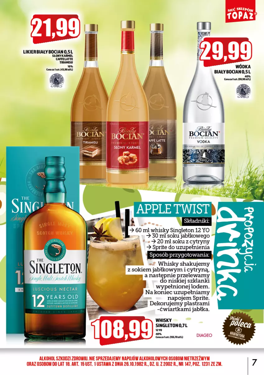 Gazetka promocyjna Topaz - Gazetka - ważna 01.04 do 30.04.2022 - strona 7 - produkty: Biały Bocian, Cytryny, Gin, Jabłka, Lanki, Likier, Sok, Sprite, Whisky