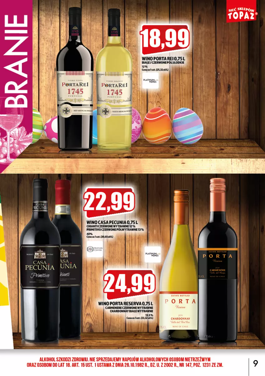 Gazetka promocyjna Topaz - Gazetka - ważna 01.04 do 30.04.2022 - strona 9 - produkty: Chardonnay, Chia, Chianti, Por, Ser, Wino