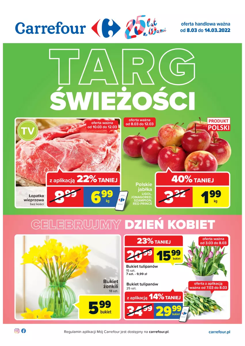 Gazetka promocyjna Carrefour - Gazetka Carrefour Targ świeżości - ważna 08.03 do 14.03.2022 - strona 1 - produkty: Bukiet, Tulipan