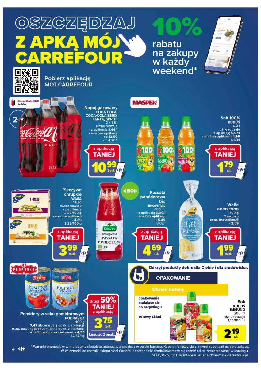 Gazetka promocyjna Carrefour - Gazetka Market - ważna 22.11 do 03.12.2022 - strona 6 - produkty: Coca-Cola, Fa, Fanta, Gin, Kosz, Kubuś, LG, Napój, Napój gazowany, Podravka, Pomidory, Sok, Sprite, Wafle, Wasa