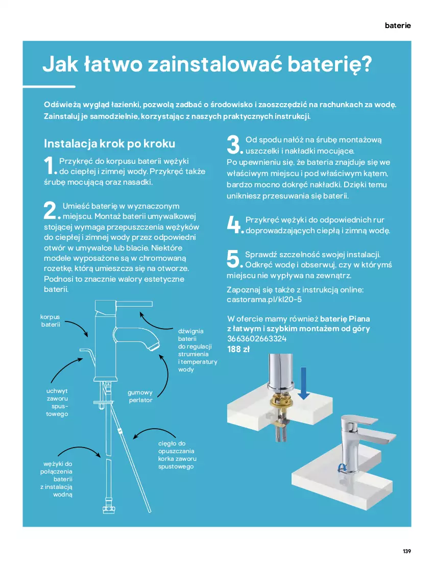 Gazetka promocyjna Castorama - Katalog Łazienki 2021 - ważna 01.10 do 31.12.2021 - strona 139 - produkty: Astor, Bateria, Bateria umywalkowa, Dźwig, Kask, Orka, Rama, Rum, Ser, Woda