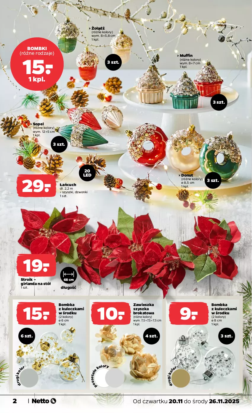 Gazetka promocyjna Netto - Od Czwartku Przemysłowa - ważna 20.11 do 26.11.2025 - strona 2 - produkty: Bombki, Donut, Girlanda, Stół