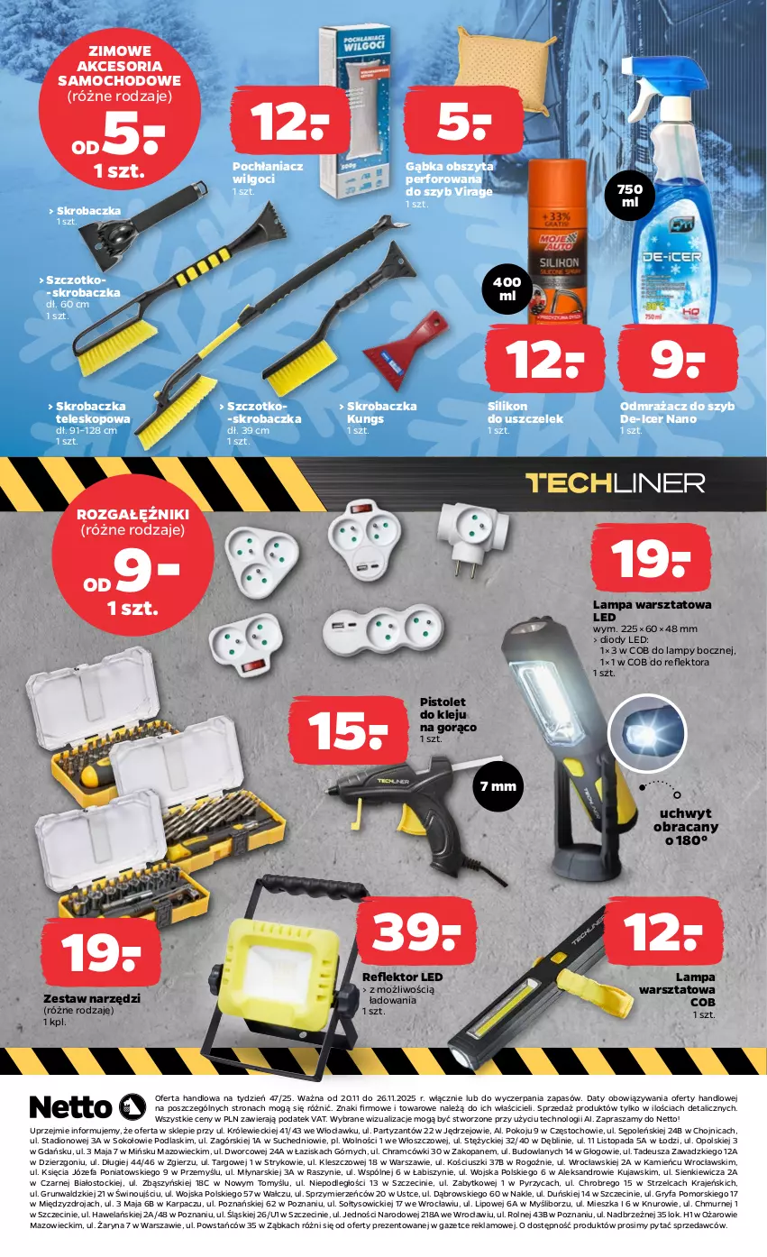 Gazetka promocyjna Netto - Od Czwartku Przemysłowa - ważna 20.11 do 26.11.2025 - strona 8 - produkty: Fa, Gry, Karp, Klej, Kujawski, Lampa, LG, Odmrażacz do szyb, Pistolet, Pochłaniacz wilgoci, Podlaski, Reflektor, Reflektor LED, Rozgałęźnik, Silikon do uszczelek, Skrobaczka, Sok, Stock, Szczotko-skrobaczka, Teleskop, Top, Wino, Zestaw narzędzi
