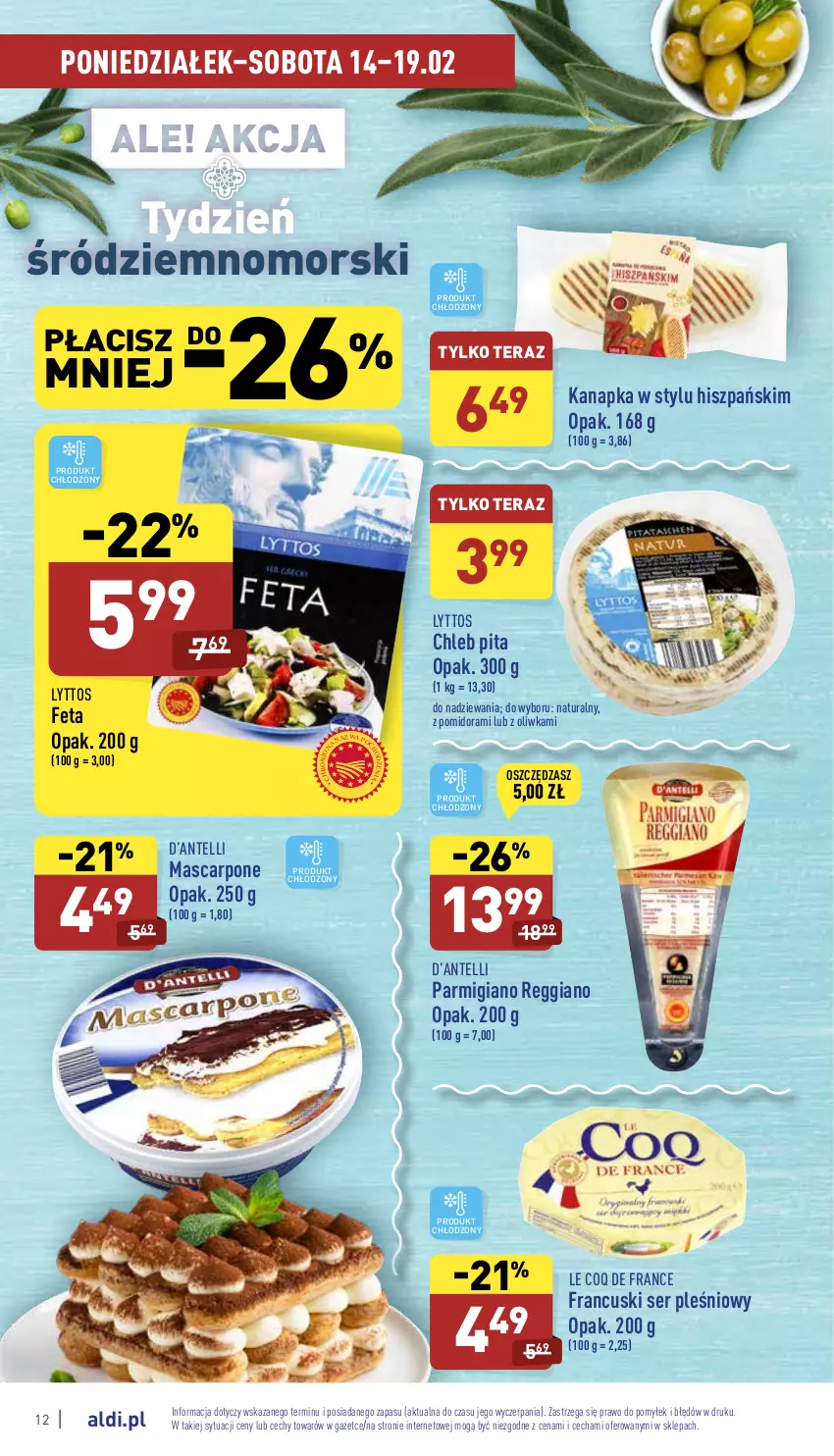 Gazetka promocyjna Aldi - Katalog spożywczy - ważna 14.02 do 19.02.2022 - strona 12 - produkty: Chleb, Feta, Mascarpone, Ser, Ser pleśniowy, Tera