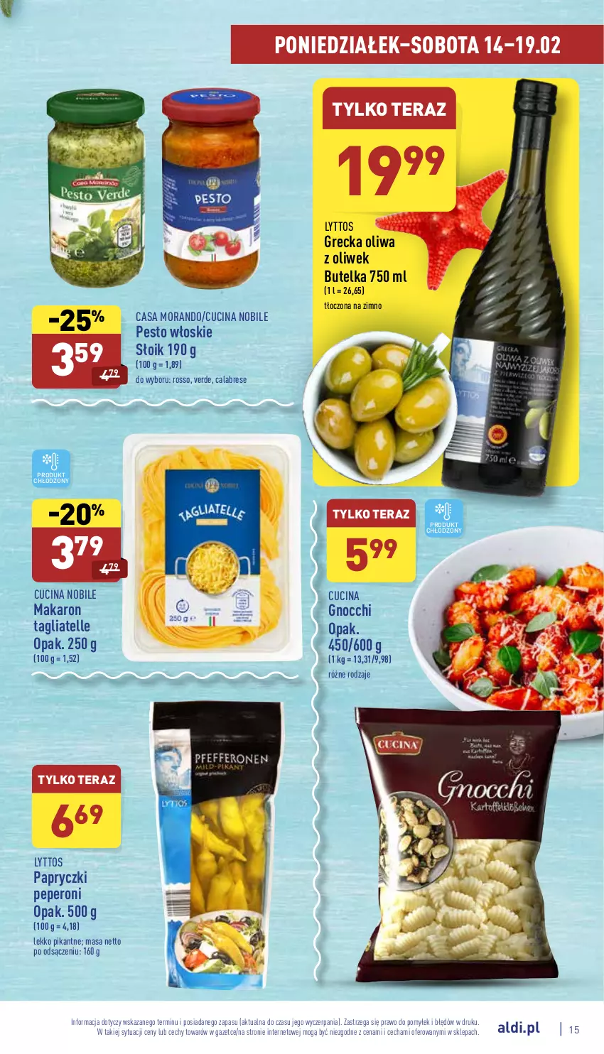 Gazetka promocyjna Aldi - Katalog spożywczy - ważna 14.02 do 19.02.2022 - strona 15 - produkty: Gnocchi, Makaron, Oliwa z oliwek, Pesto, Tagliatelle, Tera