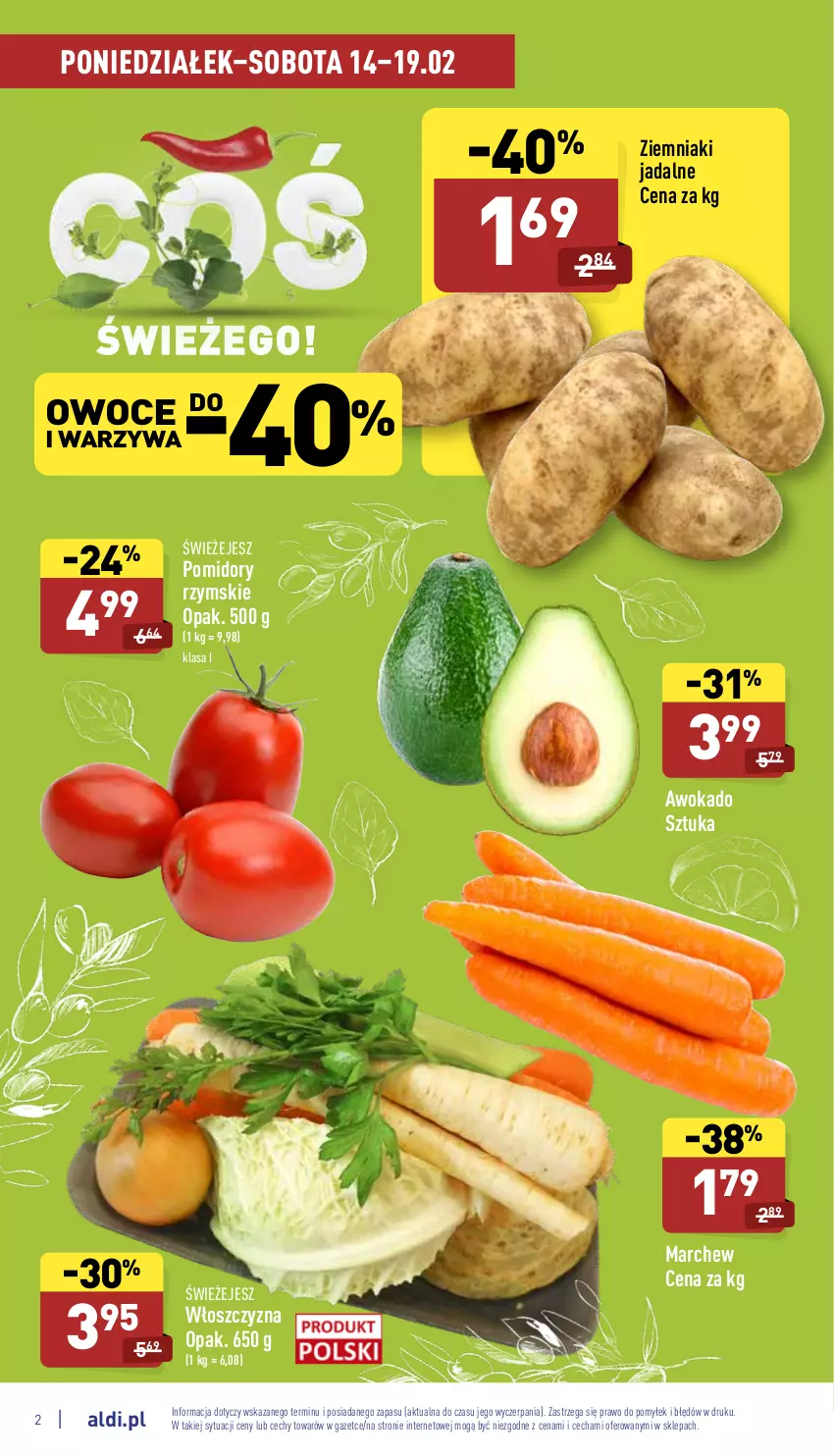 Gazetka promocyjna Aldi - Katalog spożywczy - ważna 14.02 do 19.02.2022 - strona 2 - produkty: Owoce, Pomidory, Warzywa, Ziemniaki