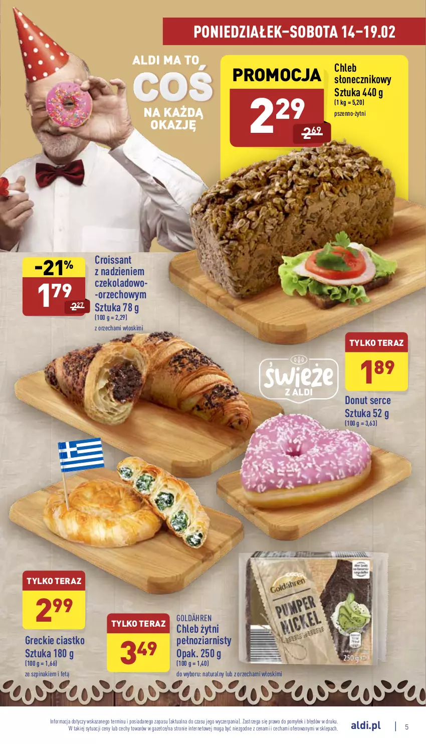 Gazetka promocyjna Aldi - Katalog spożywczy - ważna 14.02 do 19.02.2022 - strona 5 - produkty: Chleb, Croissant, Donut, Ser, Szpinak, Tera