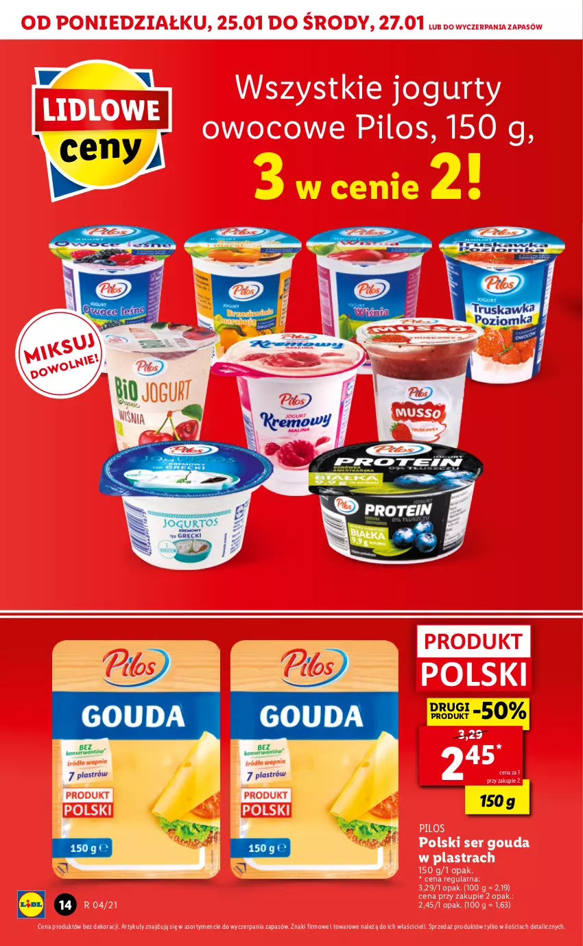 Gazetka promocyjna Lidl - GAZETKA - ważna 25.01 do 27.01.2021 - strona 14 - produkty: Gouda, Jogurt, Pilos, Ser