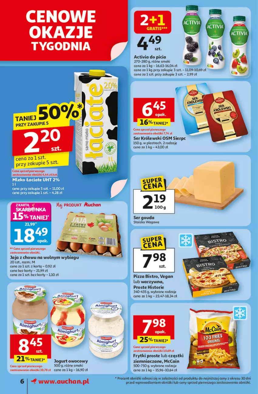 Gazetka promocyjna Auchan - Pewność niskich cen Supermarket - ważna 18.09 do 24.09.2025 - strona 6 - produkty: Activia, Frytki, Gouda, Gra, Jaja, Jogurt, Jogurt owocowy, Królewski, McCain, Pizza, Ser
