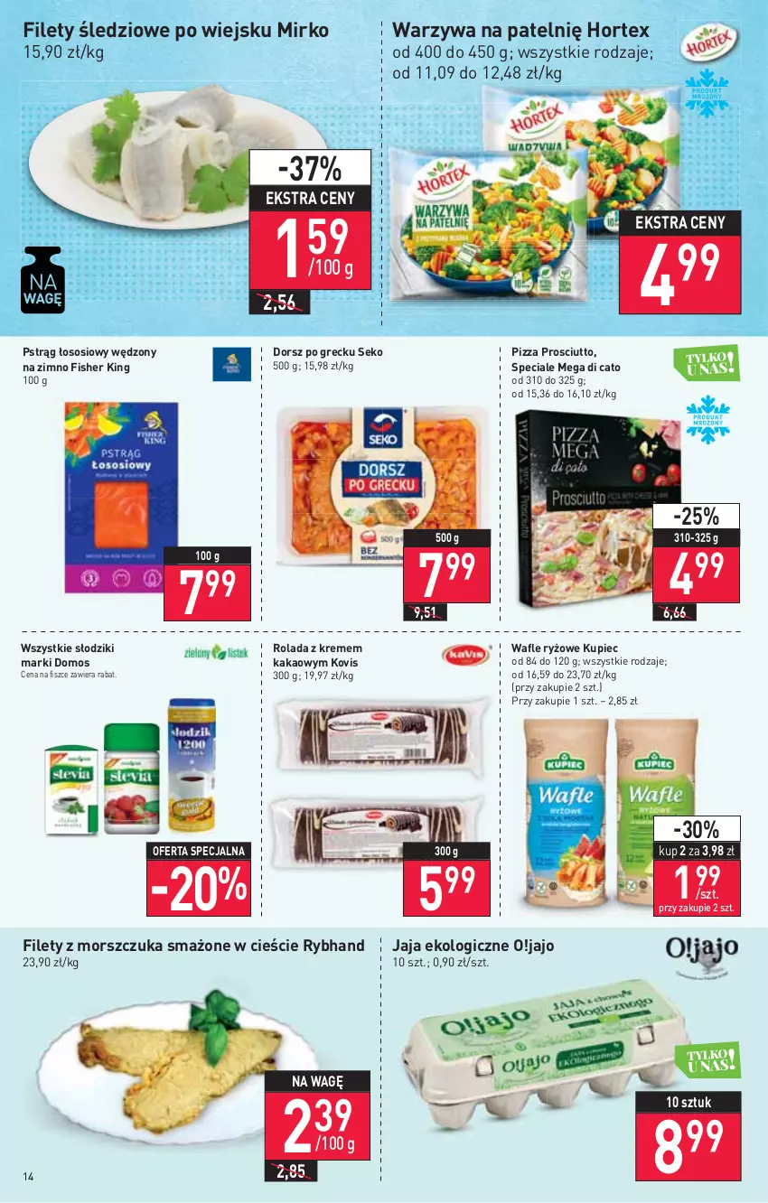 Gazetka promocyjna Stokrotka - Supermarket - ważna 03.03 do 09.03.2022 - strona 14 - produkty: Dorsz, Hortex, Jaja, Kakao, Kupiec, Piec, Pizza, Prosciutto, Pstrąg, Pstrąg łososiowy, Rolada, Ryż, SEKO, Sos, Wafle, Warzywa