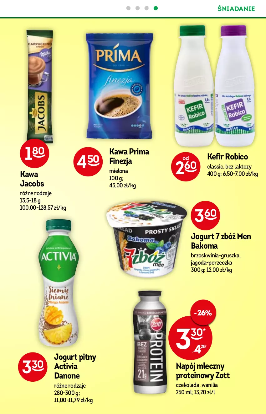 Gazetka promocyjna Żabka - ważna 05.01 do 18.01.2022 - strona 21 - produkty: Activia, Bakoma, BIC, Czekolada, Danone, Jacobs, Jogurt, Jogurt pitny, Kawa, Kefir, Napój, Napój mleczny, Por, Prima, Robico, Zott