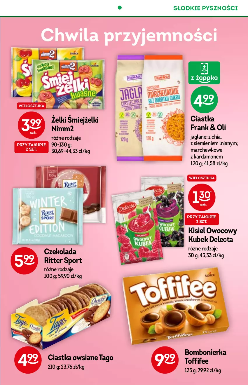 Gazetka promocyjna Żabka - ważna 05.01 do 18.01.2022 - strona 37 - produkty: Chia, Ciastka, Ciastka owsiane, Czekolada, Delecta, Kisiel, Kubek, Nimm2, Por, Ritter Sport, Sport, Tago, Toffifee