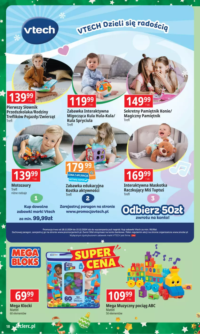 Gazetka promocyjna E Leclerc - Mikołaj - ważna 12.11 do 07.12.2024 - strona 18 - produkty: Klocki, Kret, Mattel, Mola, Pamiętnik, Pociąg, Pojazd, Tera, Zabawka