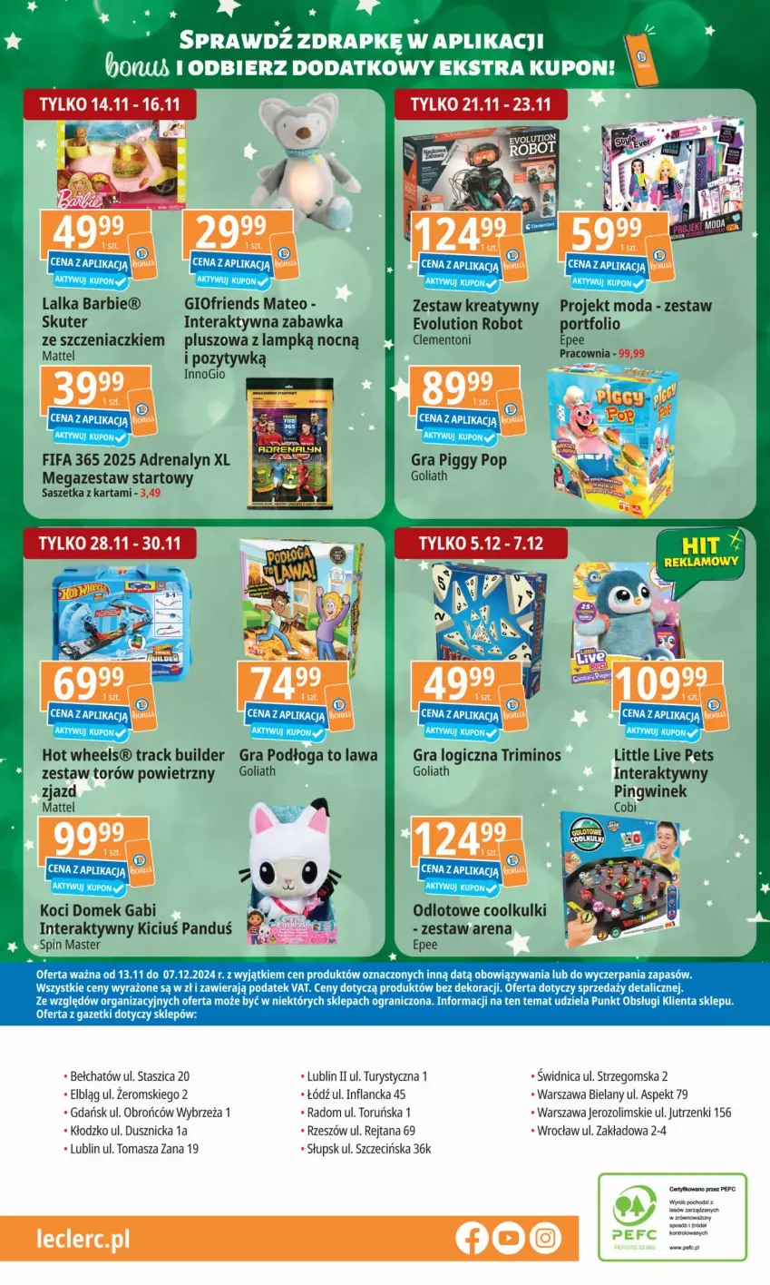 Gazetka promocyjna E Leclerc - Mikołaj - ważna 12.11 do 07.12.2024 - strona 48 - produkty: Barbie, EPEE, Fa, Gra, Hot Wheels, Koc, Lalka, Mattel, Moda, Pingwin, Por, Robot, Tera, Zabawka