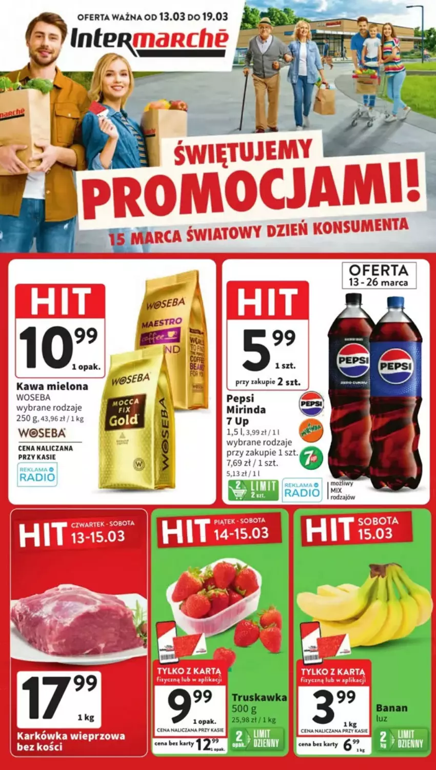 Gazetka promocyjna Intermarche - ważna 13.03 do 19.03.2025 - strona 1 - produkty: Kawa, Kawa mielona, Mirinda, Pepsi, Woseba