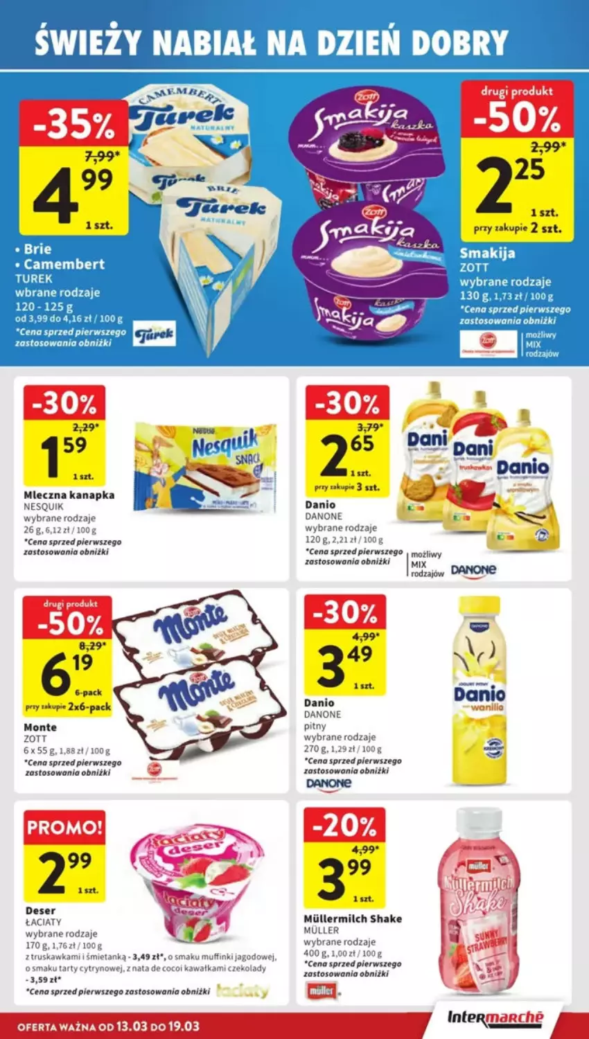 Gazetka promocyjna Intermarche - ważna 13.03 do 19.03.2025 - strona 14 - produkty: Danio, Danone, Deser, Kawa, Mleczna kanapka, Monte, Muffinki, Nesquik, Ser