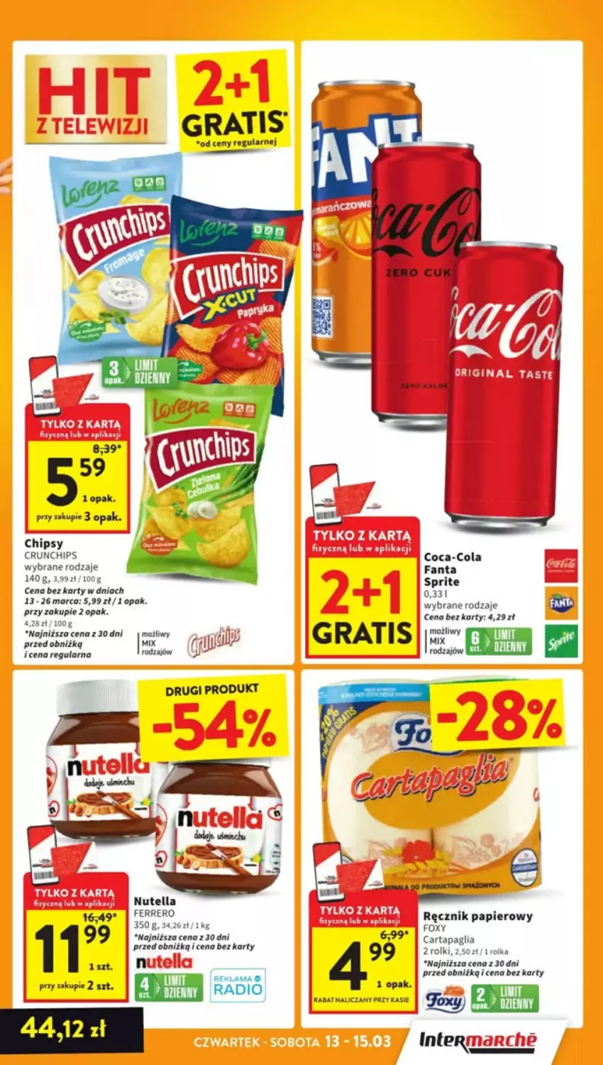 Gazetka promocyjna Intermarche - ważna 13.03 do 19.03.2025 - strona 23 - produkty: Chipsy, Coca-Cola, Fa, Fanta, Ferrero, Gra, Papier, Ręcznik, Rolki, Sprite