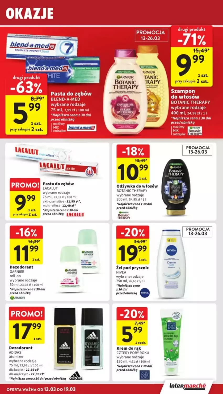 Gazetka promocyjna Intermarche - ważna 13.03 do 19.03.2025 - strona 27 - produkty: Adidas, Dezodorant, Fa, Garnier, Krem do rąk, Lacalut, Nivea, Odżywka, Pasta do zębów, Por, Szampon