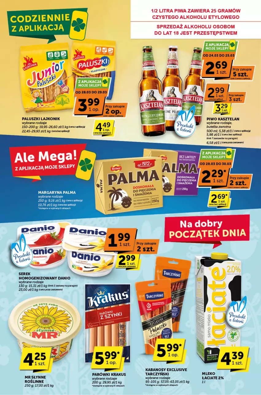 Gazetka promocyjna ABC - ważna 20.03 do 01.04.2025 - strona 6 - produkty: Danio, Fa, Kabanos, Kasztelan, Krakus, Lajkonik, Margaryna, Mleko, Palma, Parówki, Piwo, Ser, Serek, Serek homogenizowany, Słynne, Tarczyński