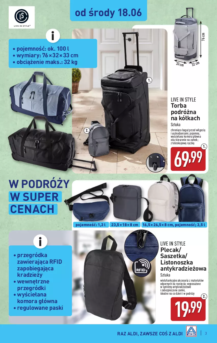 Gazetka promocyjna Aldi - Artykuły przemysłowe i tekstylia - ważna 18.06 do 21.06.2025 - strona 3 - produkty: LG, Piec, Plecak, Por, Teleskop, Torba