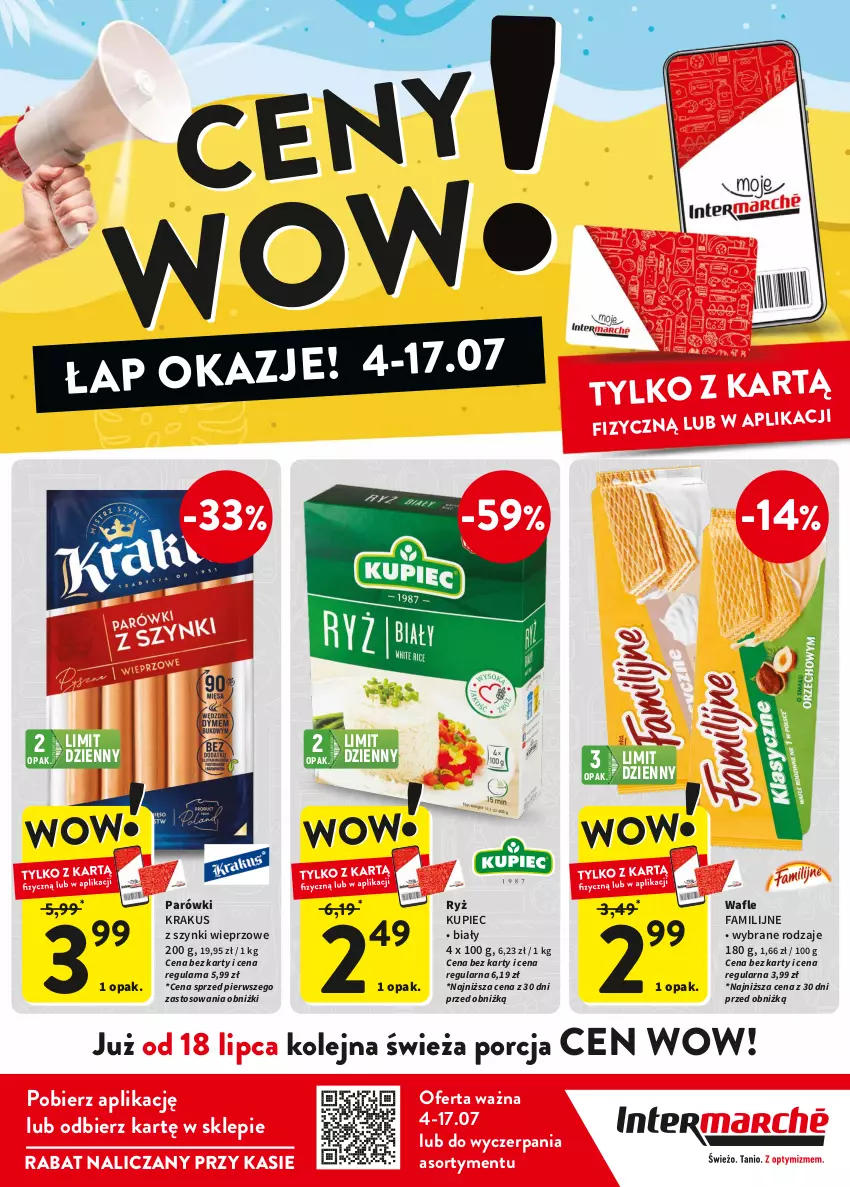 Gazetka promocyjna Intermarche - ważna 04.07 do 17.07.2024 - strona 2 - produkty: Fa, Krakus, Kupiec, Olej, Parówki, Piec, Por, Ryż, Wafle