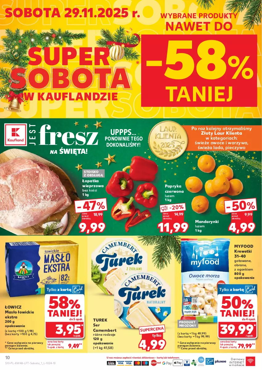 Gazetka promocyjna Kaufland - Gazetka tygodnia - ważna 27.11 do 03.12.2025 - strona 10 - produkty: Camembert, Krewetki, Laur, Mandarynki, Masło, Olej, Owoce, Papryka, Papryka czerwona, Piec, Pieczywo, Ser, Warzywa