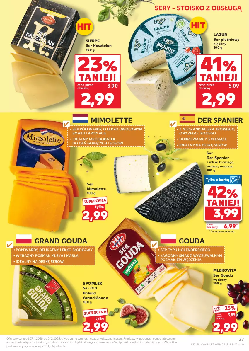 Gazetka promocyjna Kaufland - Gazetka tygodnia - ważna 27.11 do 03.12.2025 - strona 27 - produkty: Gouda, Gra, Kasztelan, Lazur, Mimolette, Mleko, Mlekovita, Ser, Ser Kasztelan, Ser pleśniowy, Sos