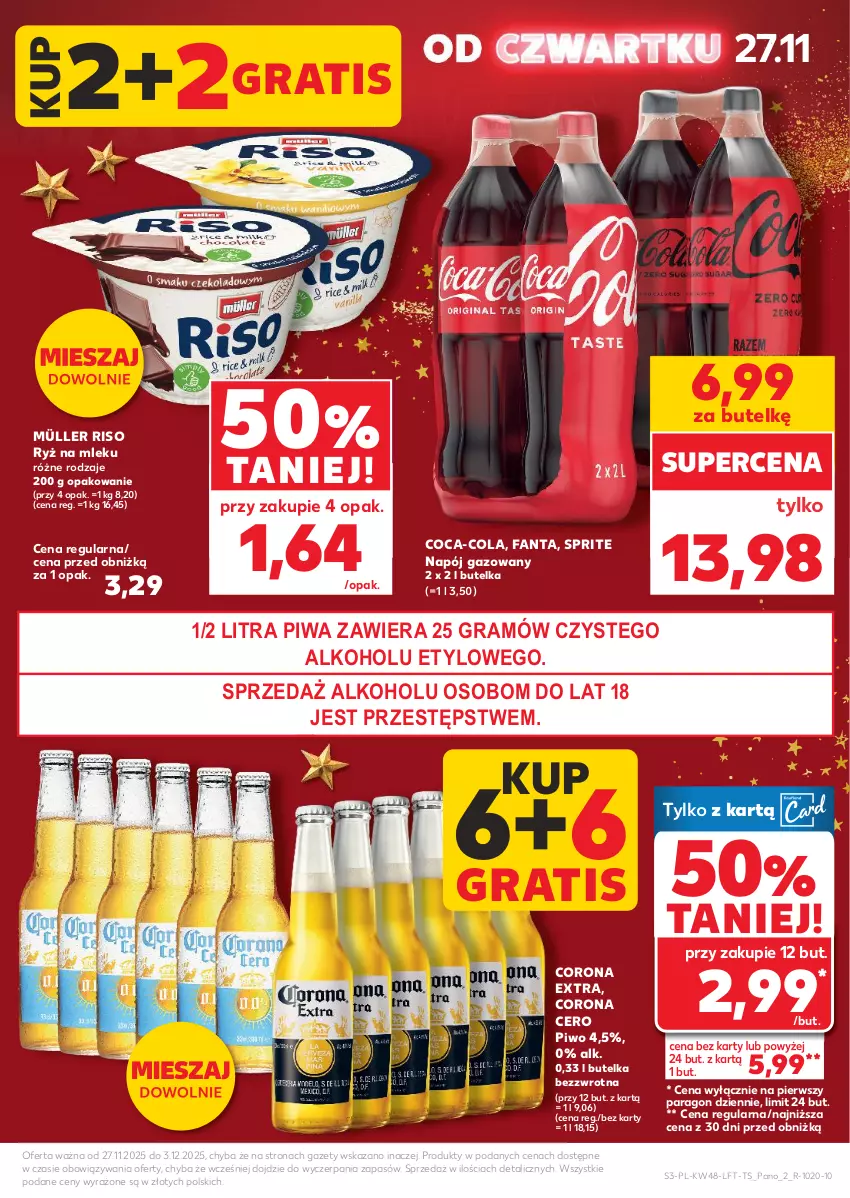 Gazetka promocyjna Kaufland - Gazetka tygodnia - ważna 27.11 do 03.12.2025 - strona 3 - produkty: Coca-Cola, Corona Extra, Fa, Fanta, Gra, Müller, Napój, Napój gazowany, Piwa, Piwo, Ryż, Ryż na mleku, Sprite
