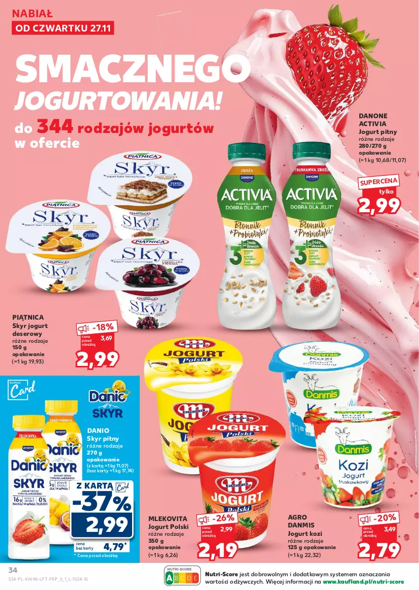 Gazetka promocyjna Kaufland - Gazetka tygodnia - ważna 27.11 do 03.12.2025 - strona 34 - produkty: Activia, Danio, Danone, Deser, Jogurt, Jogurt pitny, Mleko, Mlekovita, Piątnica, Ser