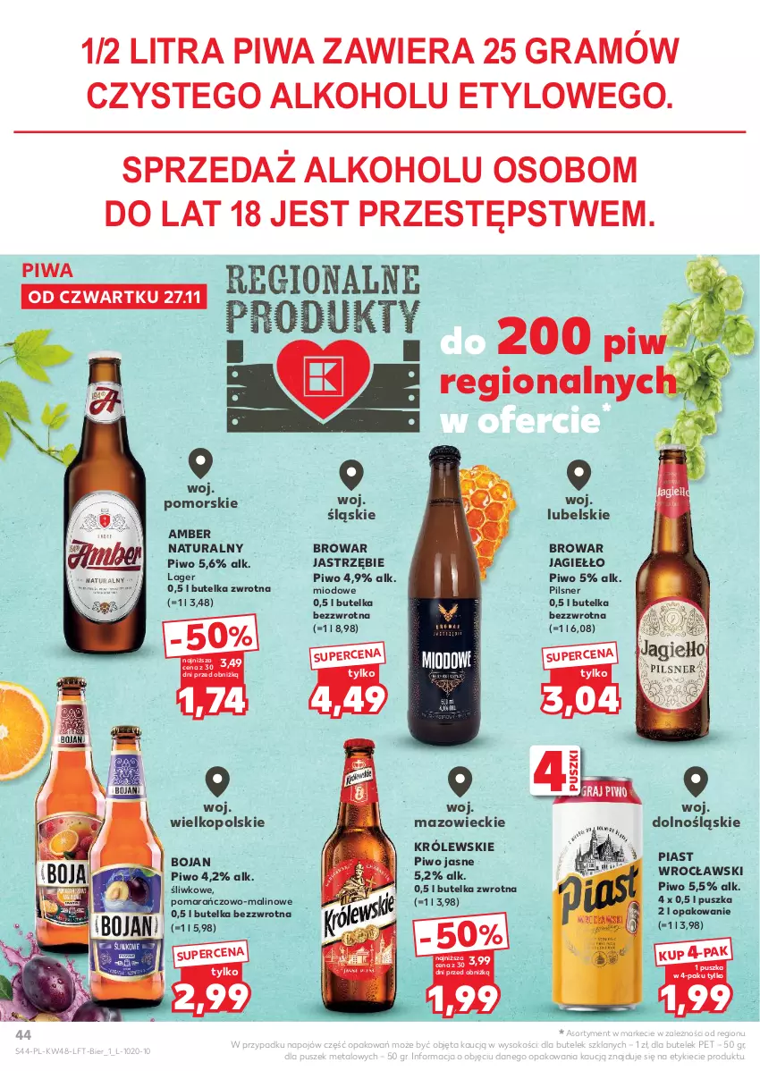 Gazetka promocyjna Kaufland - Gazetka tygodnia - ważna 27.11 do 03.12.2025 - strona 44 - produkty: Gra, Królewski, Piast, Piwa, Piwo, Piwo jasne, Sok