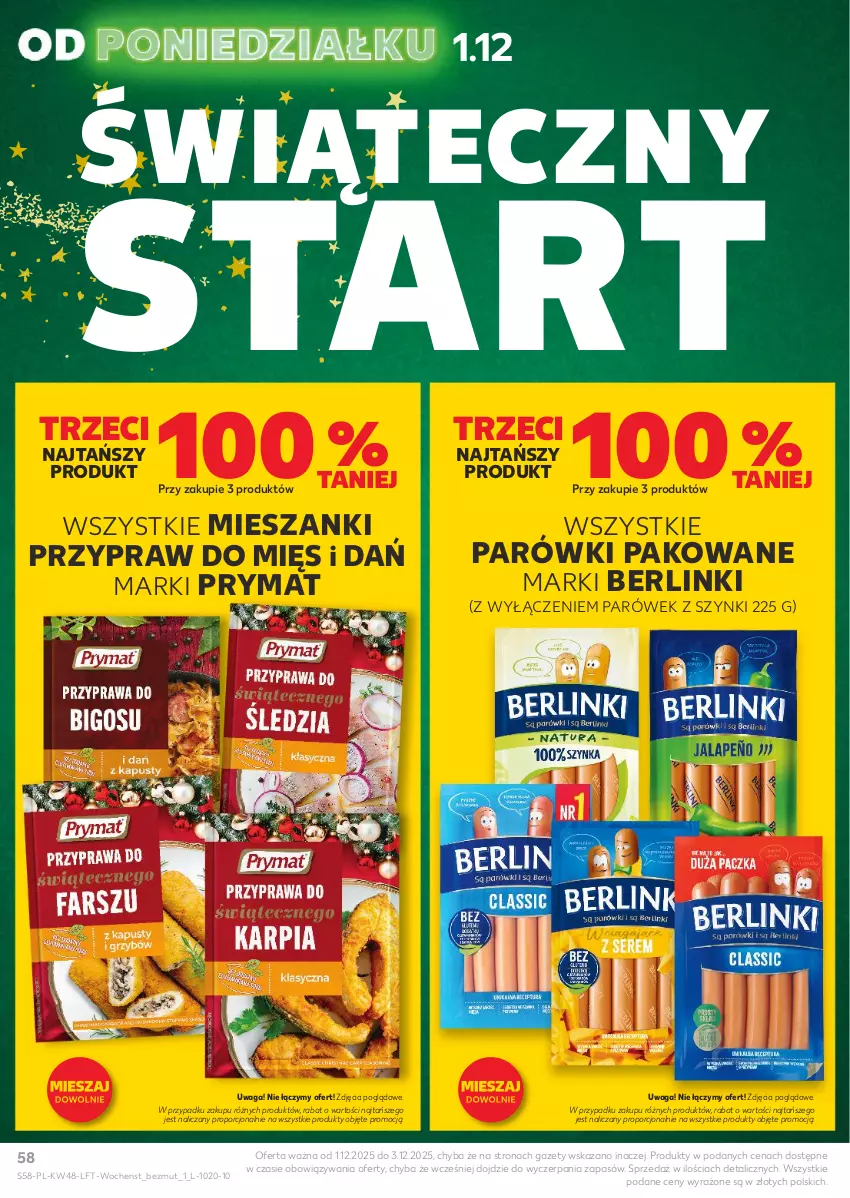 Gazetka promocyjna Kaufland - Gazetka tygodnia - ważna 27.11 do 03.12.2025 - strona 58 - produkty: Berlinki, Parówki, Por, Prymat, Waga