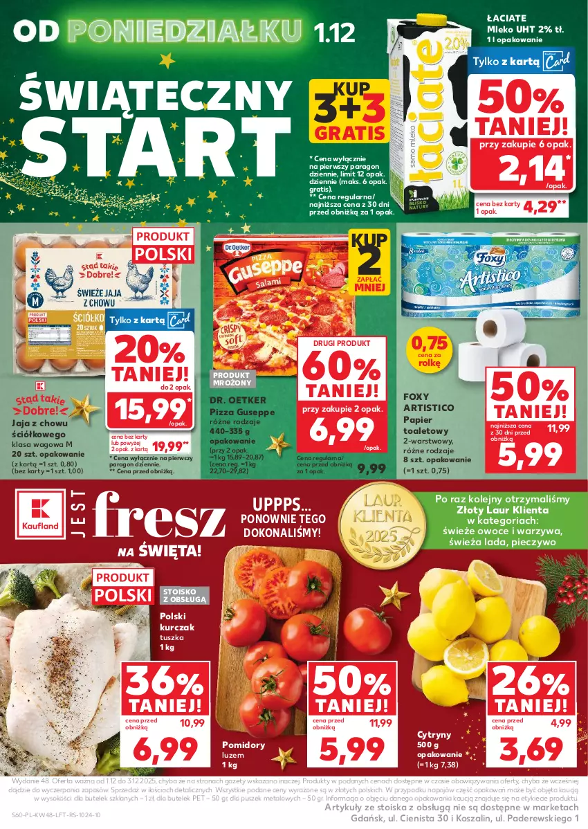 Gazetka promocyjna Kaufland - Gazetka tygodnia - ważna 27.11 do 03.12.2025 - strona 60 - produkty: Cytryny, Dr. Oetker, Foxy, Gra, Jaja, Kosz, Kurczak, Laur, Mleko, Olej, Owoce, Papier, Papier toaletowy, Piec, Pieczywo, Pizza, Pomidory, Sok, Szal, Tusz, Warzywa