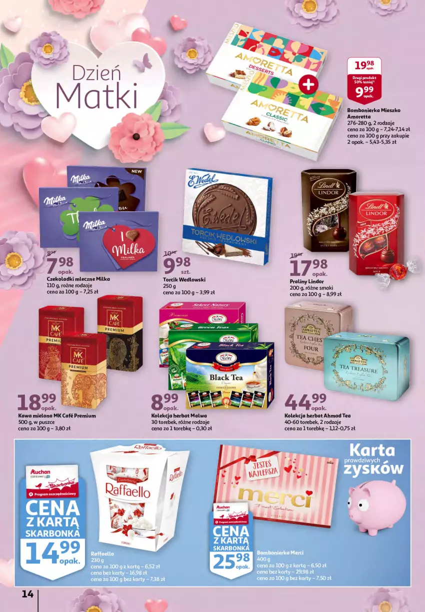 Gazetka promocyjna Auchan - Sezon na radość Hipermarkety - ważna 20.05 do 26.05.2021 - strona 14 - produkty: Kawa, Kawa mielona, Lindor, Milka, Praliny, Taca