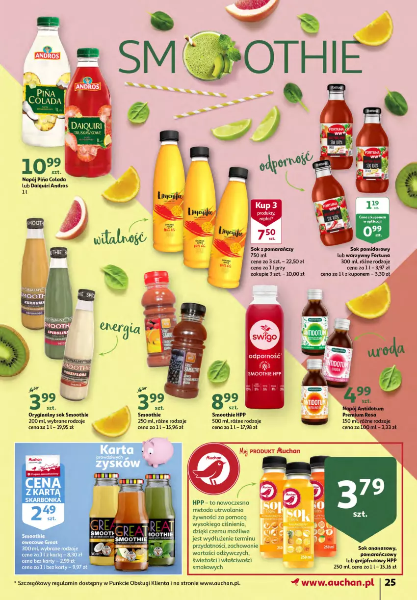 Gazetka promocyjna Auchan - Sezon na radość Hipermarkety - ważna 20.05 do 26.05.2021 - strona 25 - produkty: Ananas, Fortuna, Grejpfrut, HP, Napój, Smoothie, Sok, Sok pomidorowy