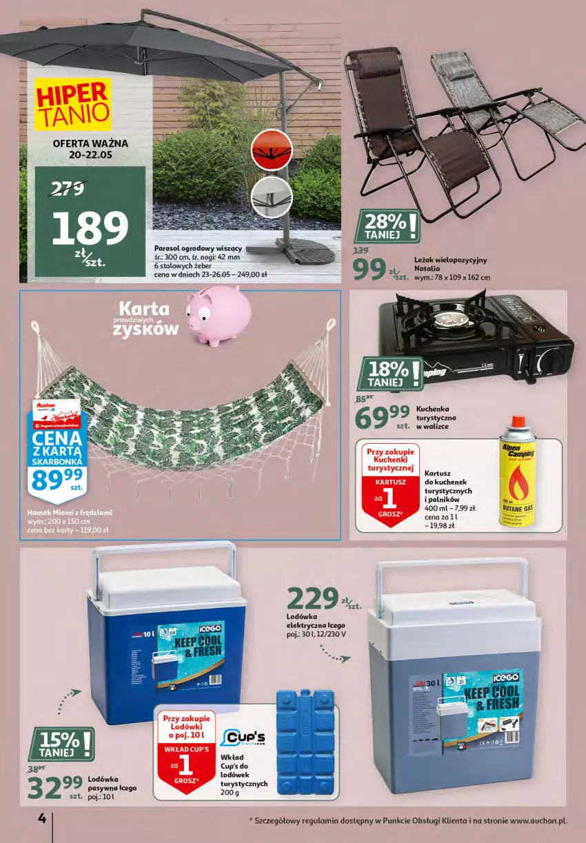 Gazetka promocyjna Auchan - Sezon na radość Hipermarkety - ważna 20.05 do 26.05.2021 - strona 4 - produkty: Lodówka, Parasol, Tusz