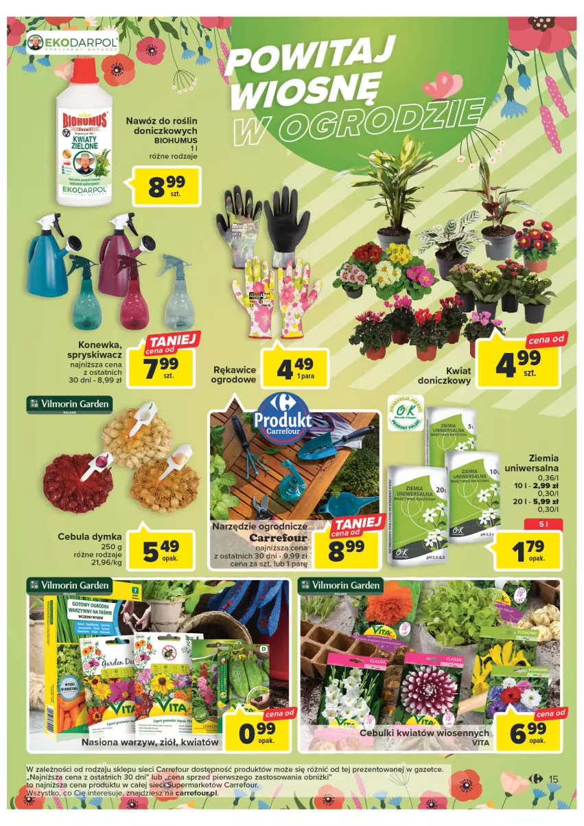 Gazetka promocyjna Carrefour - Gazetka Market - ważna 07.03 do 18.03.2023 - strona 17 - produkty: Biohumus, Cebula, Gra, Konewka, Mus, Nawóz, Ogród, Rękawice