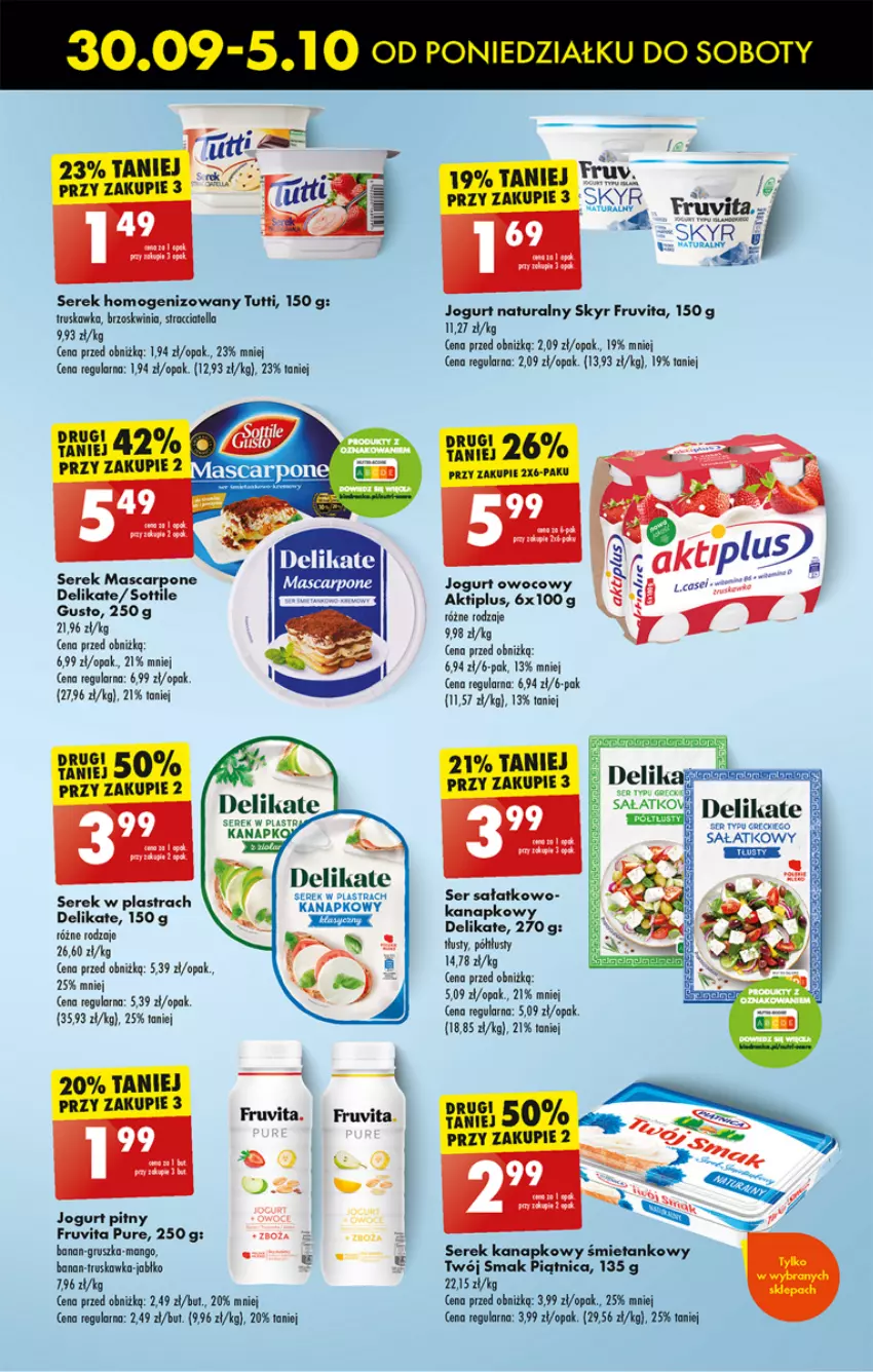 Gazetka promocyjna Biedronka - Od Poniedziałku - ważna 30.09 do 05.10.2024 - strona 41 - produkty: Aktiplus, Inka, Jogurt, Jogurt owocowy, Mango, Mascarpone, Piątnica, Pur, Sałat, Ser, Serek, Serek homogenizowany, Serek kanapkowy, Twój Smak