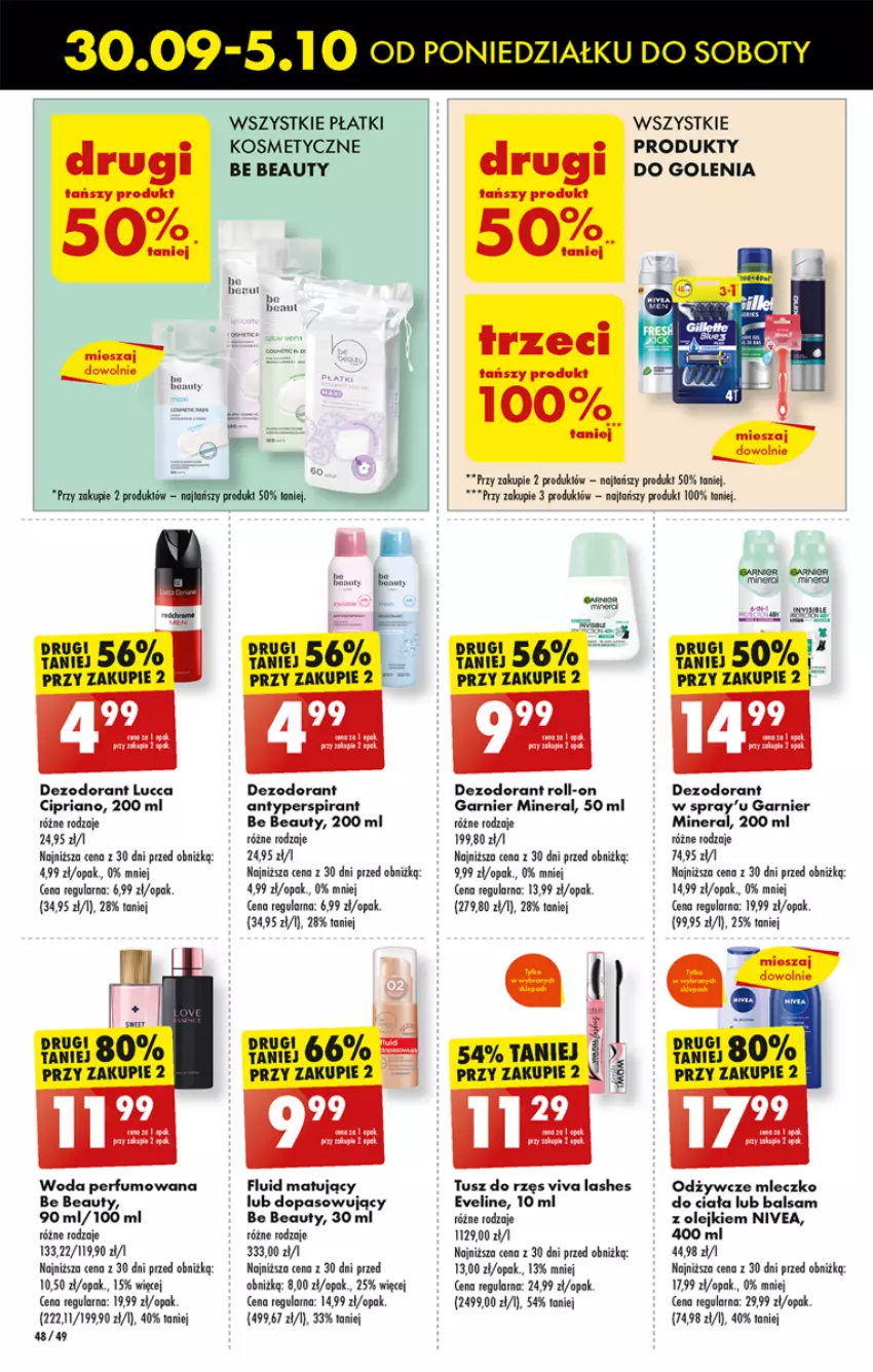 Gazetka promocyjna Biedronka - Od Poniedziałku - ważna 30.09 do 05.10.2024 - strona 60 - produkty: Antyperspirant, Be Be, Dezodorant, Eveline, Fa, Garnier, Gin, Mleczko, Mleczko do ciała, Nivea, Olej, Perfum, Płatki kosmetyczne, Tusz, Woda, Woda perfumowana