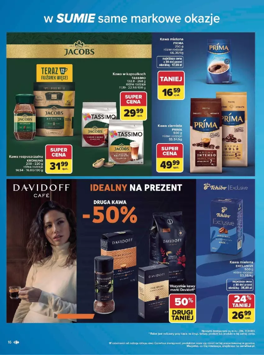 Gazetka promocyjna Carrefour - Gazetka w SUMIE same markowe okazje - ważna 08.06 do 20.06.2026 - strona 16 - produkty: Davidoff, Fa, Jacobs, Kawa, Kawa mielona, Kawa rozpuszczalna, Kawa ziarnista, Por, Prima, Tera, Wino