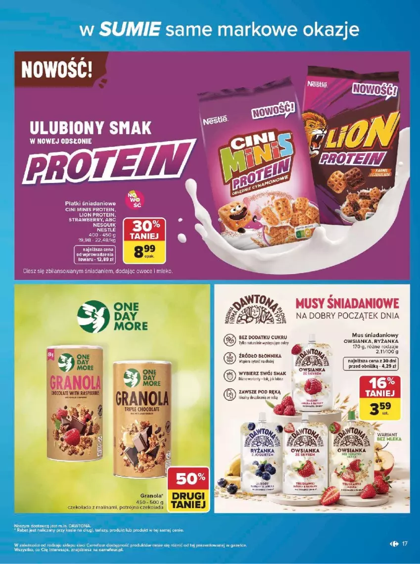 Gazetka promocyjna Carrefour - Gazetka w SUMIE same markowe okazje - ważna 08.06 do 20.06.2026 - strona 17 - produkty: Czekolada, Danio, Dawtona, Fa, Gra, Granola, Jogurt, Mus, Owsianka, Rama, Ryż