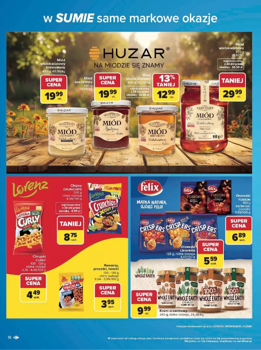 Gazetka promocyjna Carrefour - Gazetka w SUMIE same markowe okazje - ważna 08.06 do 20.06.2026 - strona 18 - produkty: BIC, Chipsy, Chrupki, Crunchips, Fa, Krem orzechowy, Miód, Nektar, Precelki, Pur