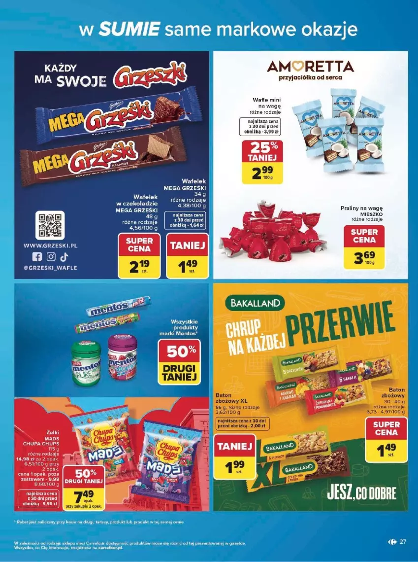 Gazetka promocyjna Carrefour - Gazetka w SUMIE same markowe okazje - ważna 08.06 do 20.06.2026 - strona 27 - produkty: Baton, Grześki, Mentos, Praliny, Ser, Wafelek, Wafle