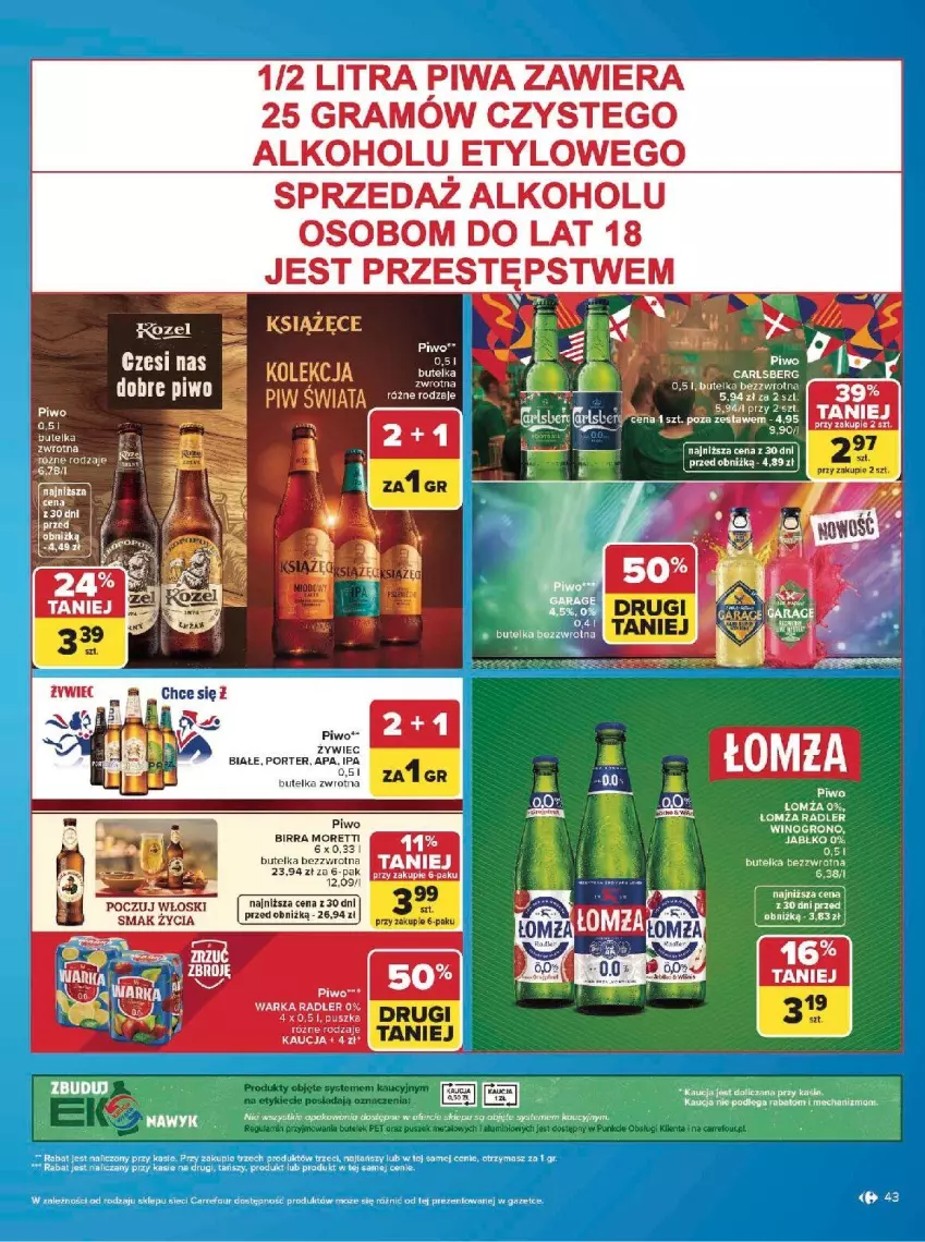 Gazetka promocyjna Carrefour - Gazetka w SUMIE same markowe okazje - ważna 08.06 do 20.06.2026 - strona 43 - produkty: Gra, Książęce, Piwa, Piwo, Por, Radler, Warka, Wino