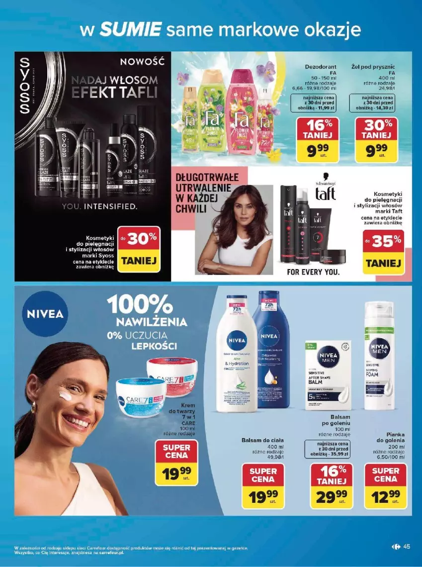 Gazetka promocyjna Carrefour - Gazetka w SUMIE same markowe okazje - ważna 08.06 do 20.06.2026 - strona 45 - produkty: Balsam do ciała, Balsam po goleniu, Dezodorant, Fa, Kosmetyki do pielęgnacji, Pianka do golenia, Ser, Syoss, Taft