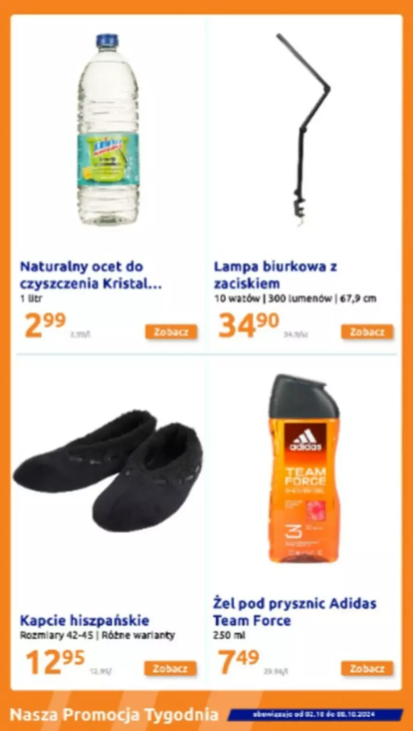 Gazetka promocyjna Action - ważna 02.10 do 08.10.2024 - strona 15 - produkty: Adidas, Biurko, Kapcie, Lampa, Lampa biurkowa, Ocet