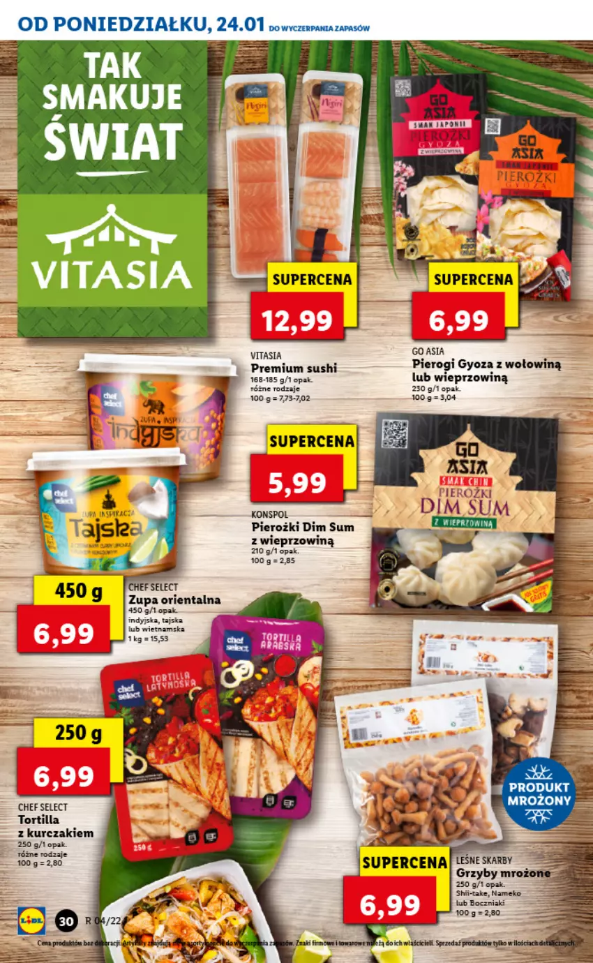 Gazetka promocyjna Lidl - GAZETKA - ważna 24.01 do 26.01.2022 - strona 30 - produkty: Kurczak, Pierogi, Pierogi gyoza, Tortilla, Zupa