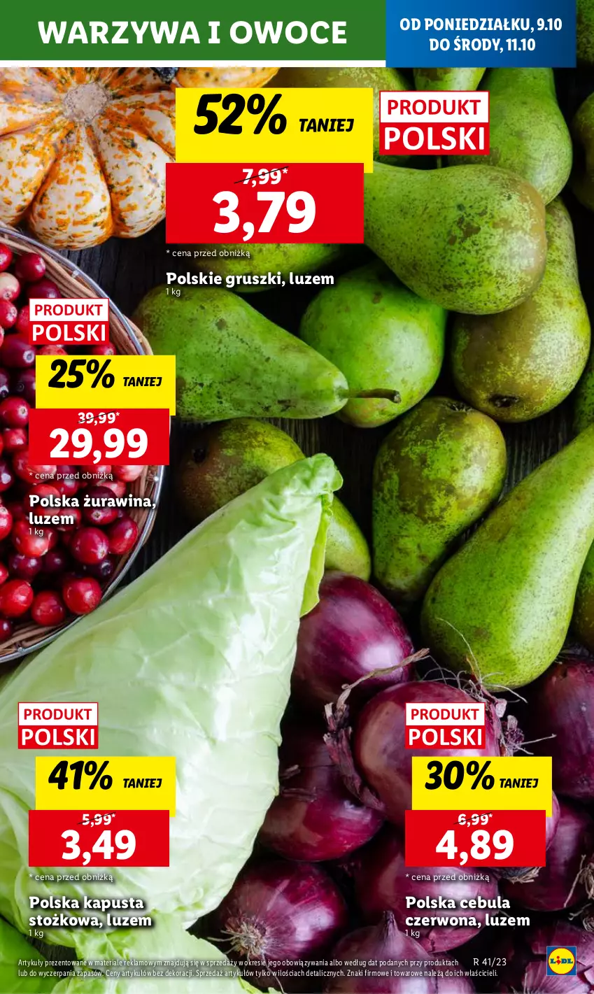 Gazetka promocyjna Lidl - GAZETKA - ważna 09.10 do 11.10.2023 - strona 13 - produkty: Cebula, Cebula czerwona, Gruszki, Owoce, Warzywa, Warzywa i owoce