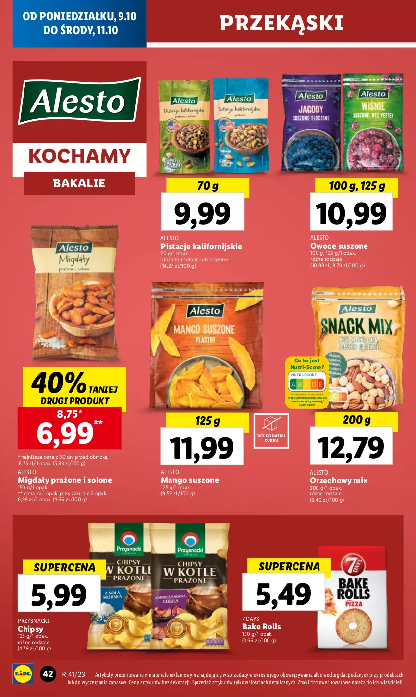 Gazetka promocyjna Lidl - GAZETKA - ważna 09.10 do 11.10.2023 - strona 46 - produkty: 7 Days, Bake Rolls, Chipsy, Koc, Mango, Mango suszone, Migdały, Owoce, Owoce suszone, Pistacje, Przysnacki, Wazon