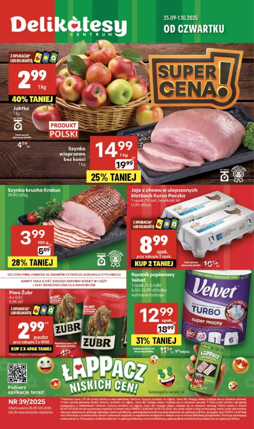 Gazetka promocyjna Delikatesy Centrum - Franczyza DC39 Czwartek - ważna 25.09 do 01.10.2025 - strona 1 - produkty: Gra, Jaja, Koc, Krakus, Orka, Piec, Piwa, Rama, Rolki, Rum, Szynka, Tera, Tran